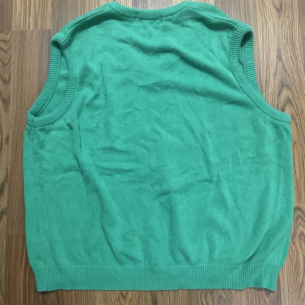 Brooks Brothers Mens Large Cotton Sweater Vest V-Neck Green USA